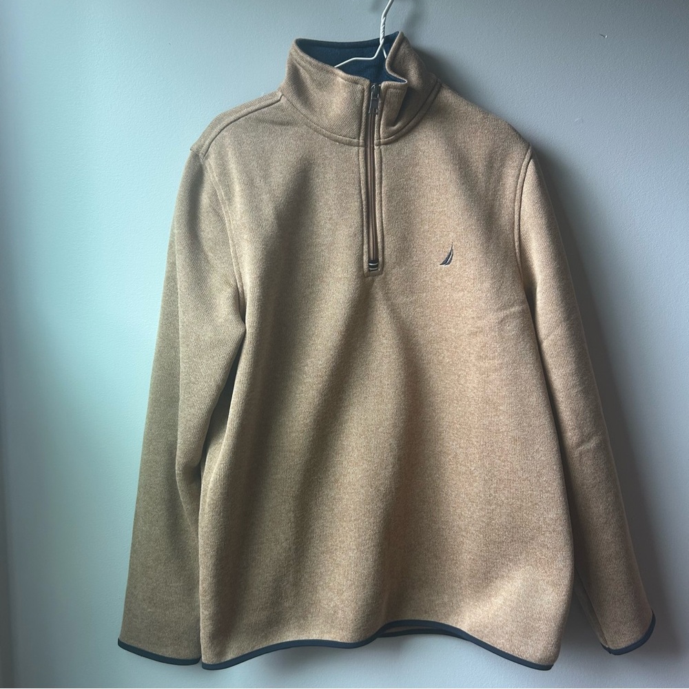 Nautica Tan Zip Up Sweater Classic Design
